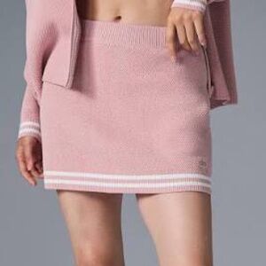 Alo Yoga Tennis Club Sweater Knit Skirt Ballet Pink/White XS